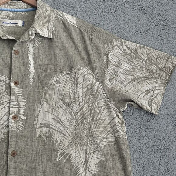 Tommy Bahama Mens XL Shirt Silk Green Ivory Print Button Down Short Sleeve - Picture 8 of 16